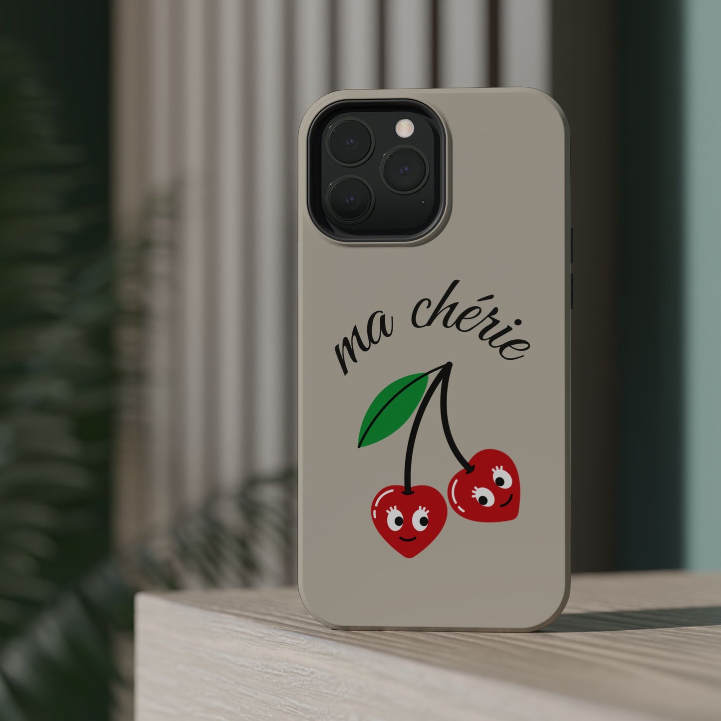 Magnetic IPhone Cases, Cute Cherry Graphic French Inspired, Fashionable Feminine Gift Idea, Durable Impact-Resistant, Fashion Accessory,