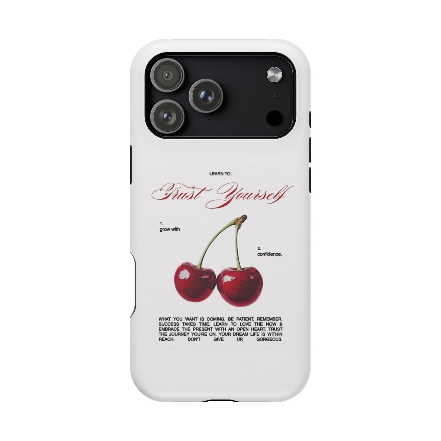 Magnetic IPhone Cases, Motivational Cherry Graphic, Fashionable Feminine Gift Idea, Durable Impact-Resistant, Fashion Accessory,