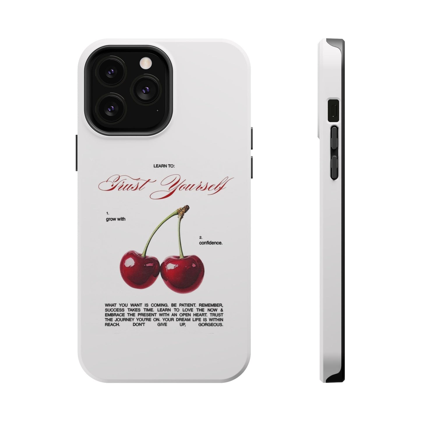 Magnetic IPhone Cases, Motivational Cherry Graphic, Fashionable Feminine Gift Idea, Durable Impact-Resistant, Fashion Accessory,