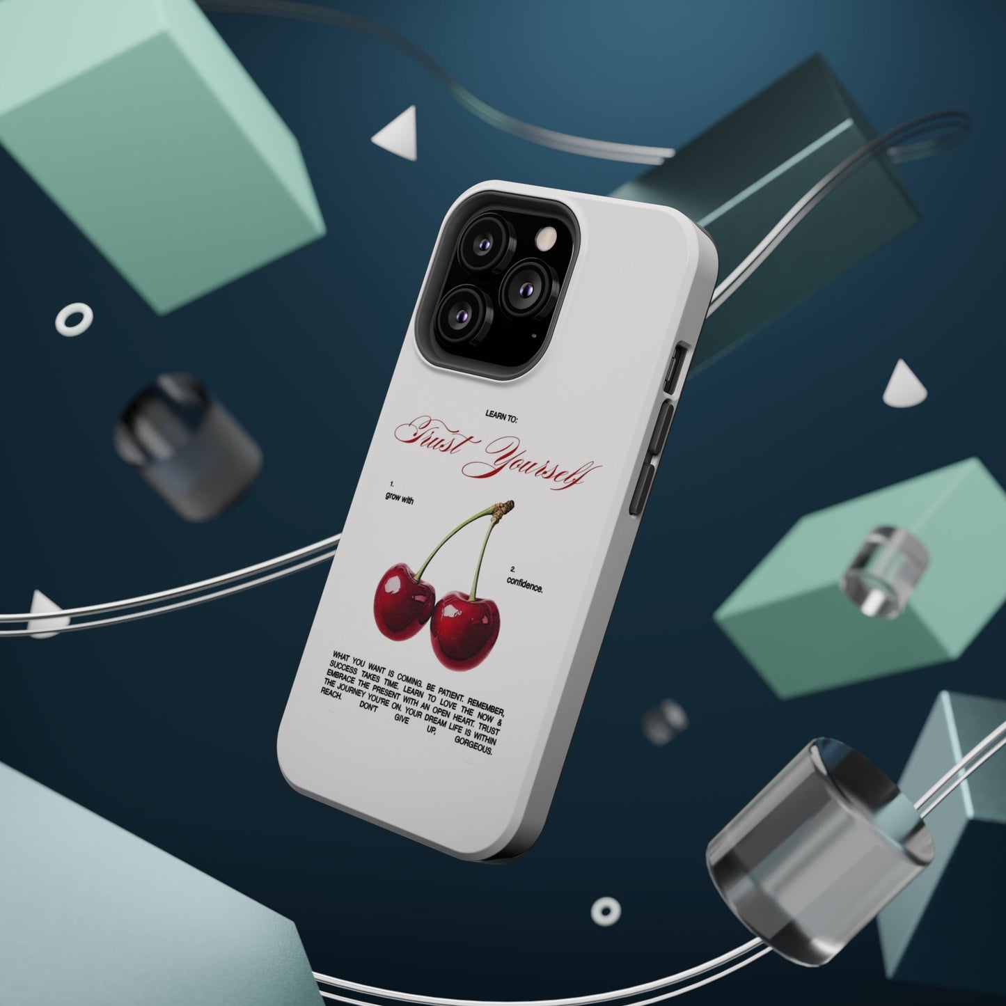 Magnetic IPhone Cases, Motivational Cherry Graphic, Fashionable Feminine Gift Idea, Durable Impact-Resistant, Fashion Accessory,