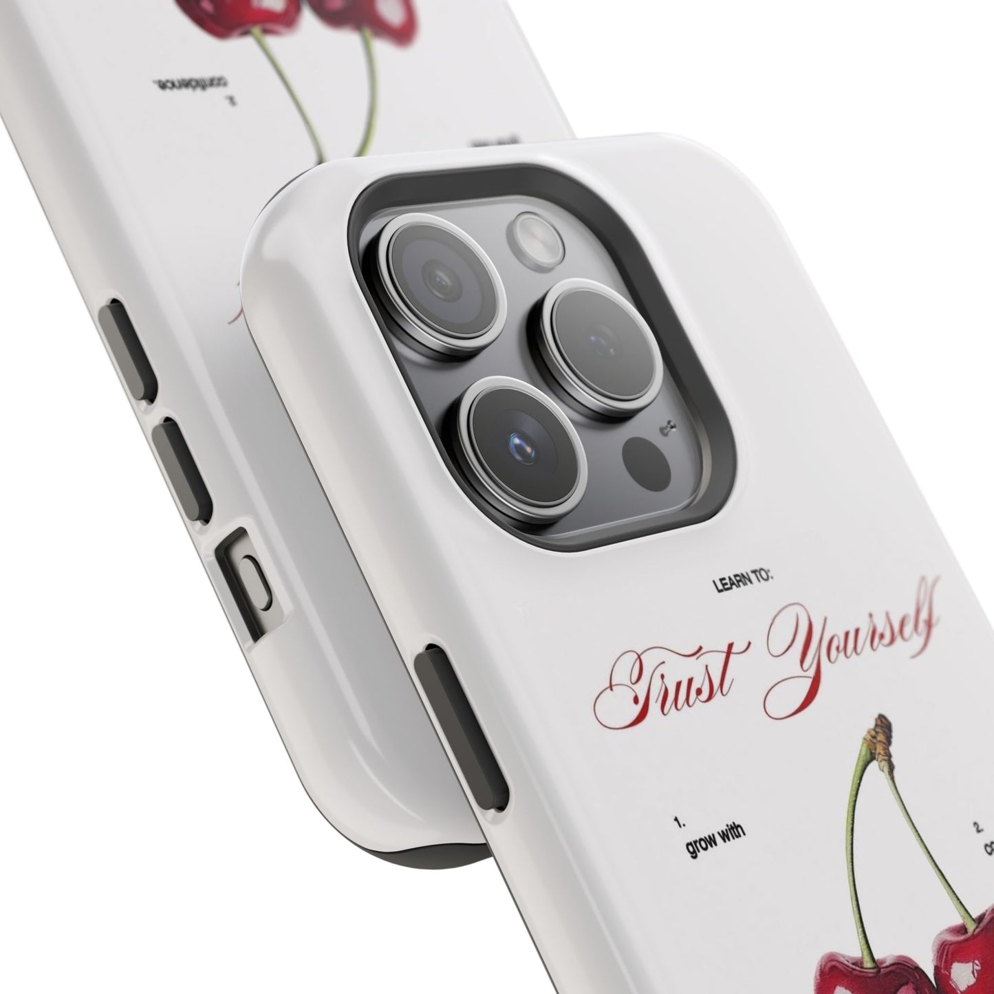 Magnetic IPhone Cases, Motivational Cherry Graphic, Fashionable Feminine Gift Idea, Durable Impact-Resistant, Fashion Accessory,
