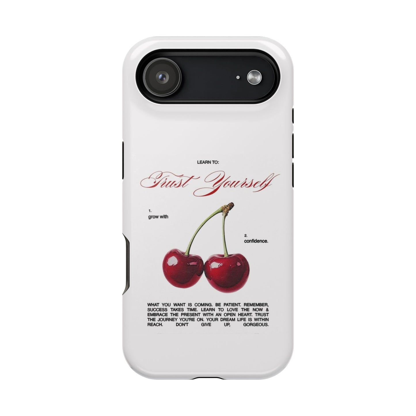 Magnetic IPhone Cases, Motivational Cherry Graphic, Fashionable Feminine Gift Idea, Durable Impact-Resistant, Fashion Accessory,