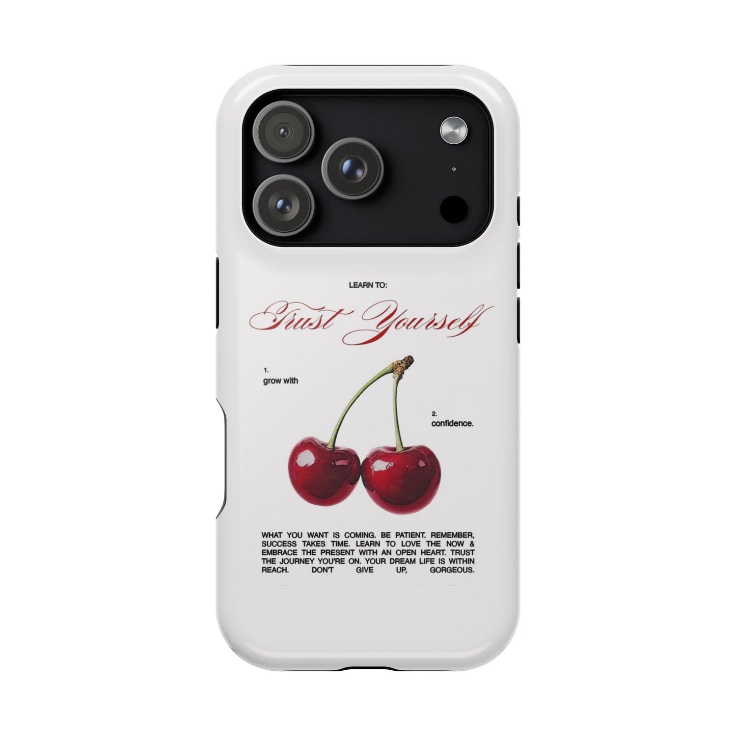Magnetic IPhone Cases, Motivational Cherry Graphic, Fashionable Feminine Gift Idea, Durable Impact-Resistant, Fashion Accessory,