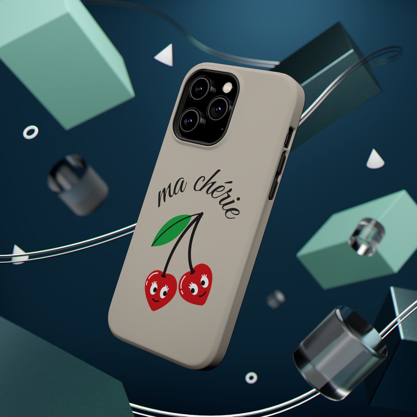 Magnetic IPhone Cases, Cute Cherry Graphic French Inspired, Fashionable Feminine Gift Idea, Durable Impact-Resistant, Fashion Accessory,