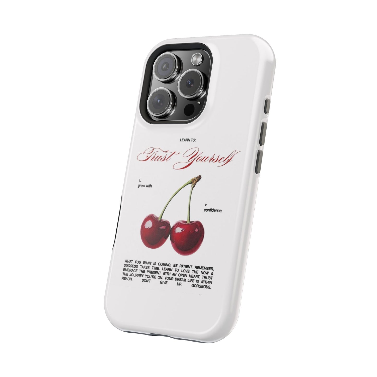 Magnetic IPhone Cases, Motivational Cherry Graphic, Fashionable Feminine Gift Idea, Durable Impact-Resistant, Fashion Accessory,