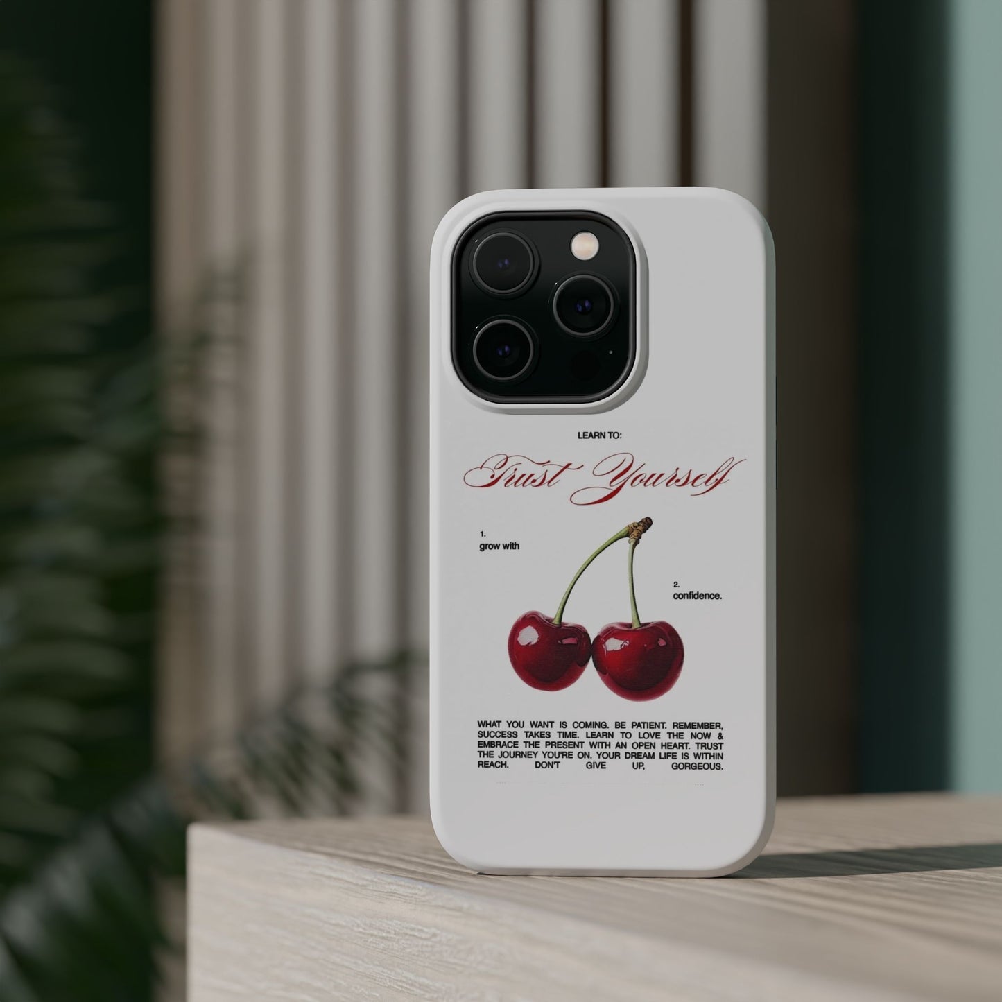 Magnetic IPhone Cases, Motivational Cherry Graphic, Fashionable Feminine Gift Idea, Durable Impact-Resistant, Fashion Accessory,