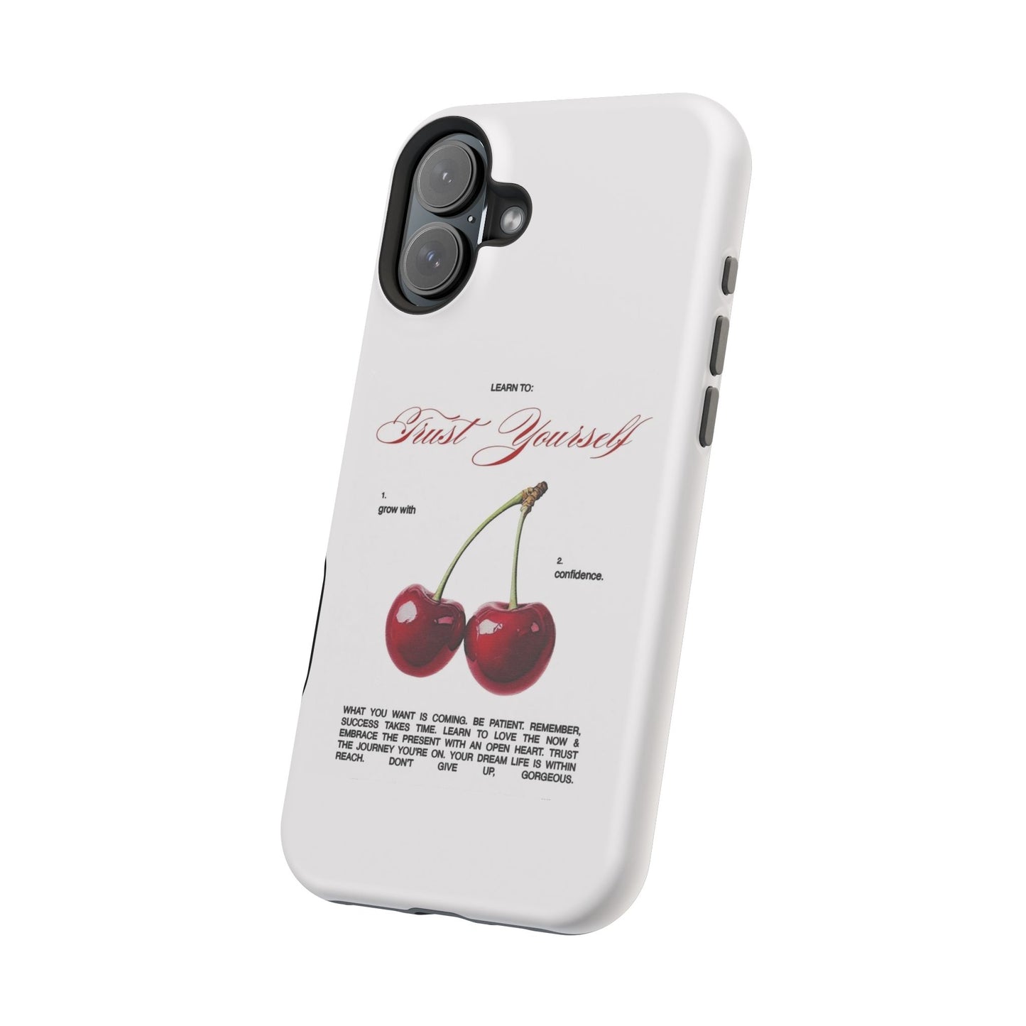 Magnetic IPhone Cases, Motivational Cherry Graphic, Fashionable Feminine Gift Idea, Durable Impact-Resistant, Fashion Accessory,