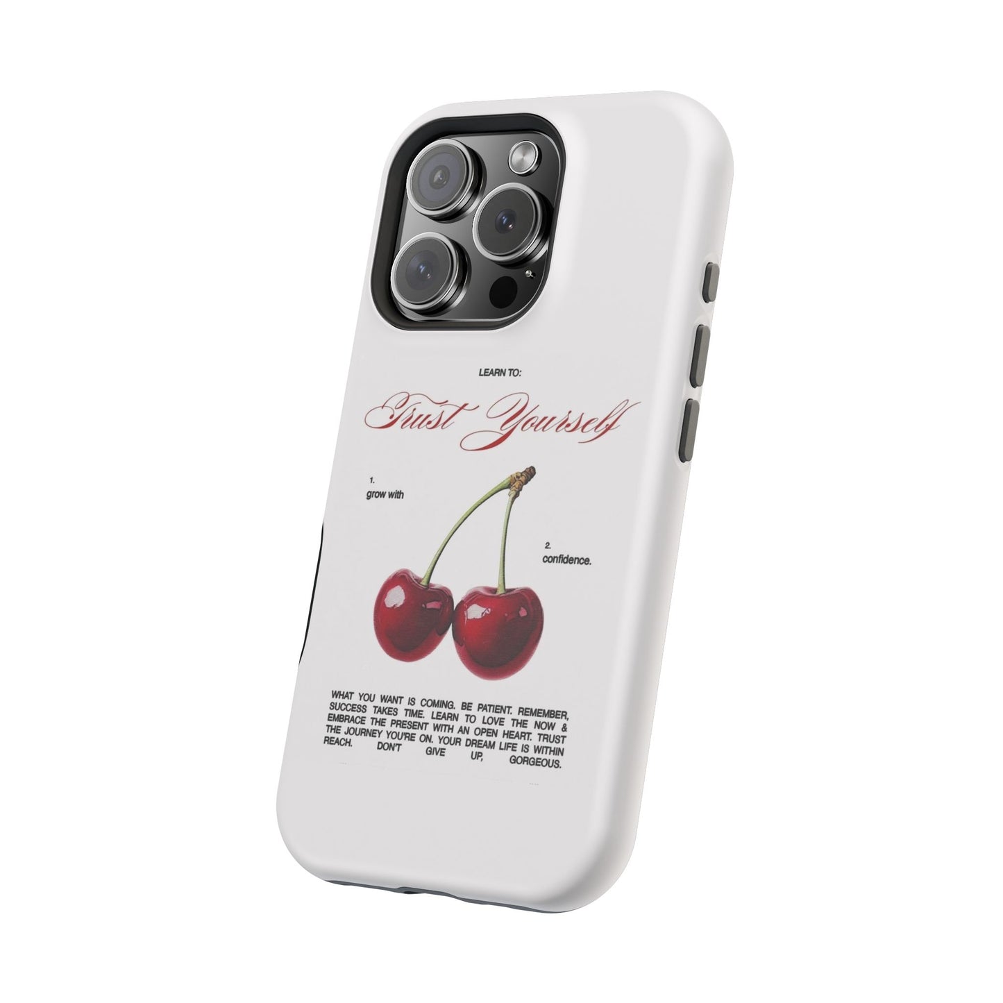 Magnetic IPhone Cases, Motivational Cherry Graphic, Fashionable Feminine Gift Idea, Durable Impact-Resistant, Fashion Accessory,