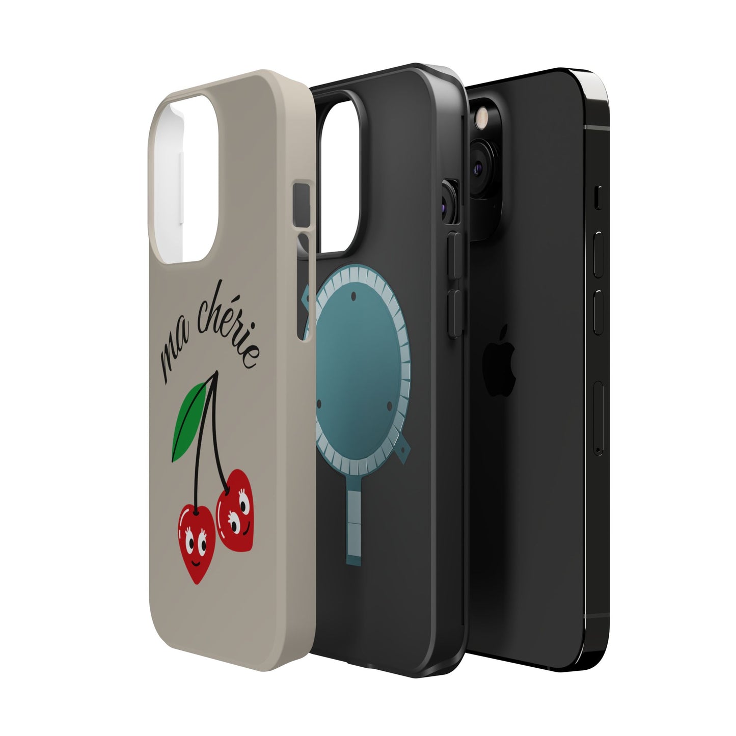 Magnetic IPhone Cases, Cute Cherry Graphic French Inspired, Fashionable Feminine Gift Idea, Durable Impact-Resistant, Fashion Accessory,