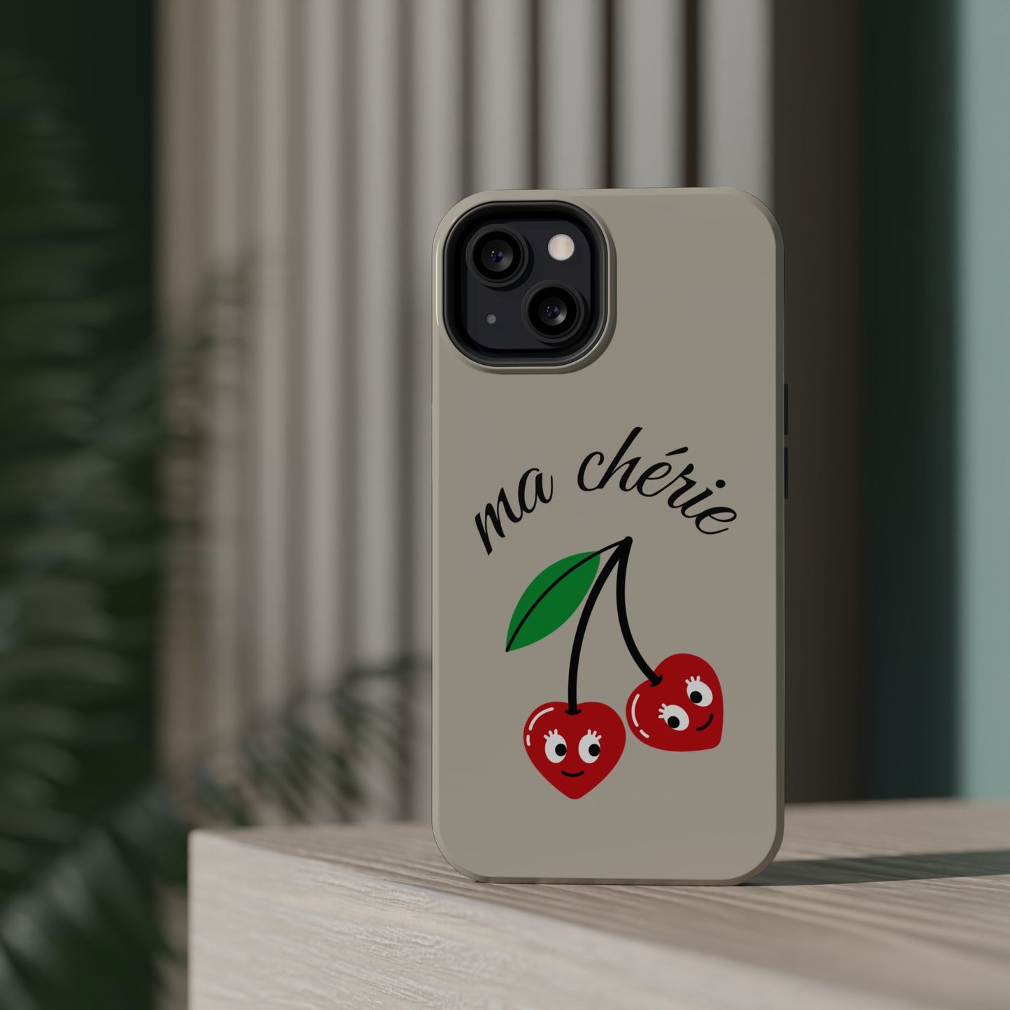 Magnetic IPhone Cases, Cute Cherry Graphic French Inspired, Fashionable Feminine Gift Idea, Durable Impact-Resistant, Fashion Accessory,