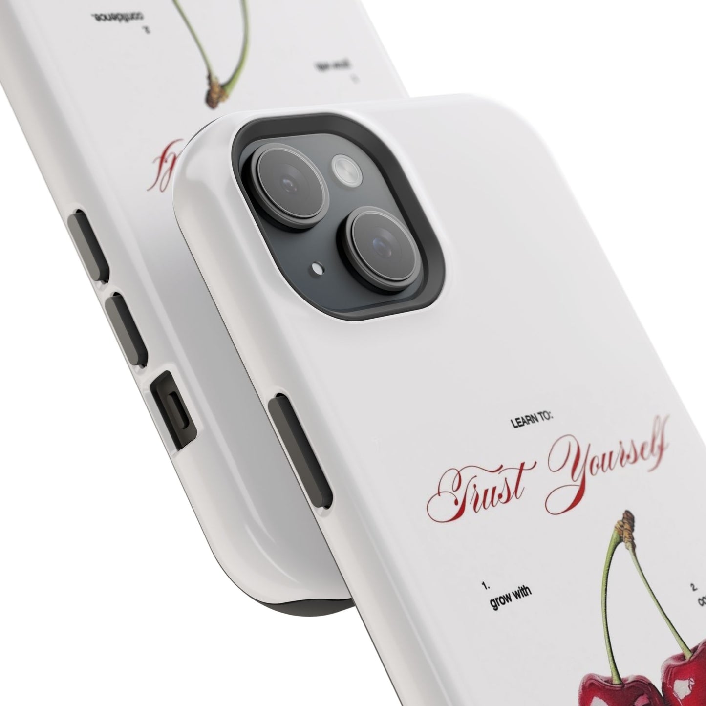Magnetic IPhone Cases, Motivational Cherry Graphic, Fashionable Feminine Gift Idea, Durable Impact-Resistant, Fashion Accessory,