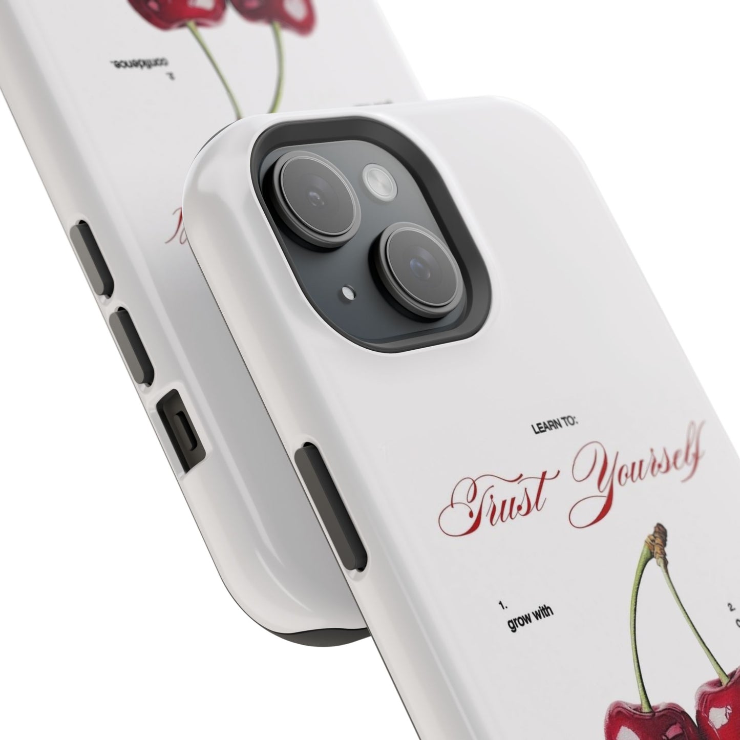 Magnetic IPhone Cases, Motivational Cherry Graphic, Fashionable Feminine Gift Idea, Durable Impact-Resistant, Fashion Accessory,