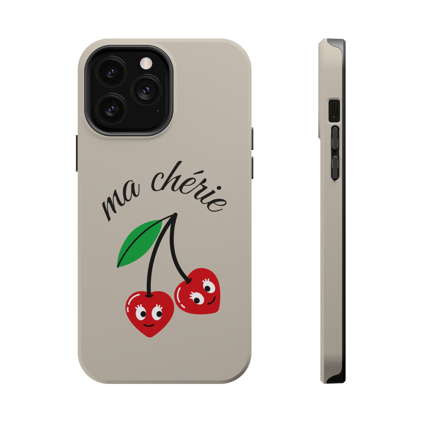 Magnetic IPhone Cases, Cute Cherry Graphic French Inspired, Fashionable Feminine Gift Idea, Durable Impact-Resistant, Fashion Accessory,