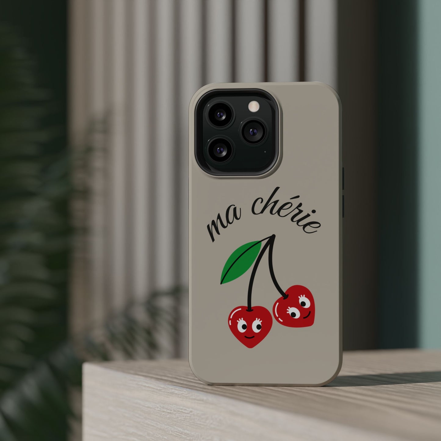 Magnetic IPhone Cases, Cute Cherry Graphic French Inspired, Fashionable Feminine Gift Idea, Durable Impact-Resistant, Fashion Accessory,