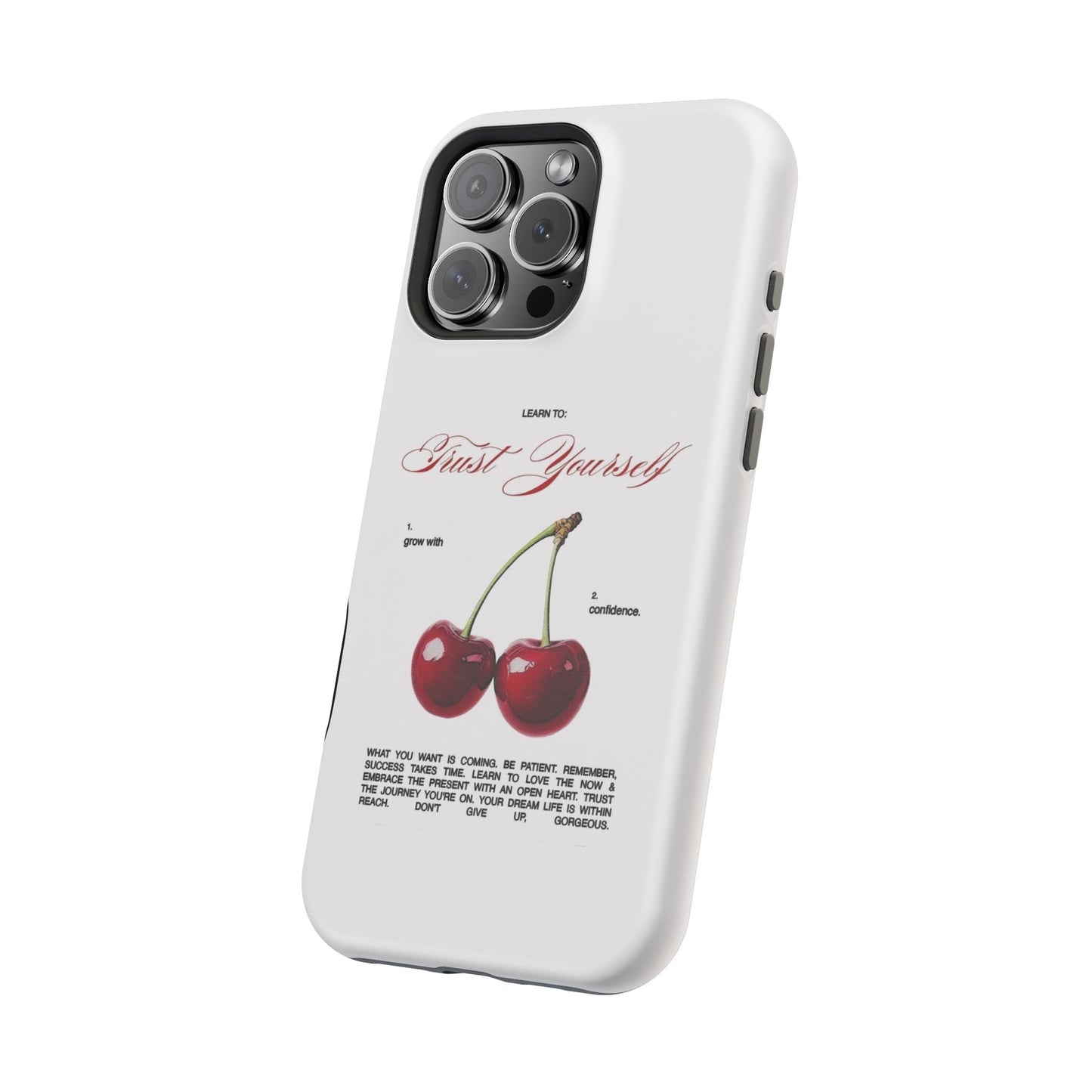 Magnetic IPhone Cases, Motivational Cherry Graphic, Fashionable Feminine Gift Idea, Durable Impact-Resistant, Fashion Accessory,
