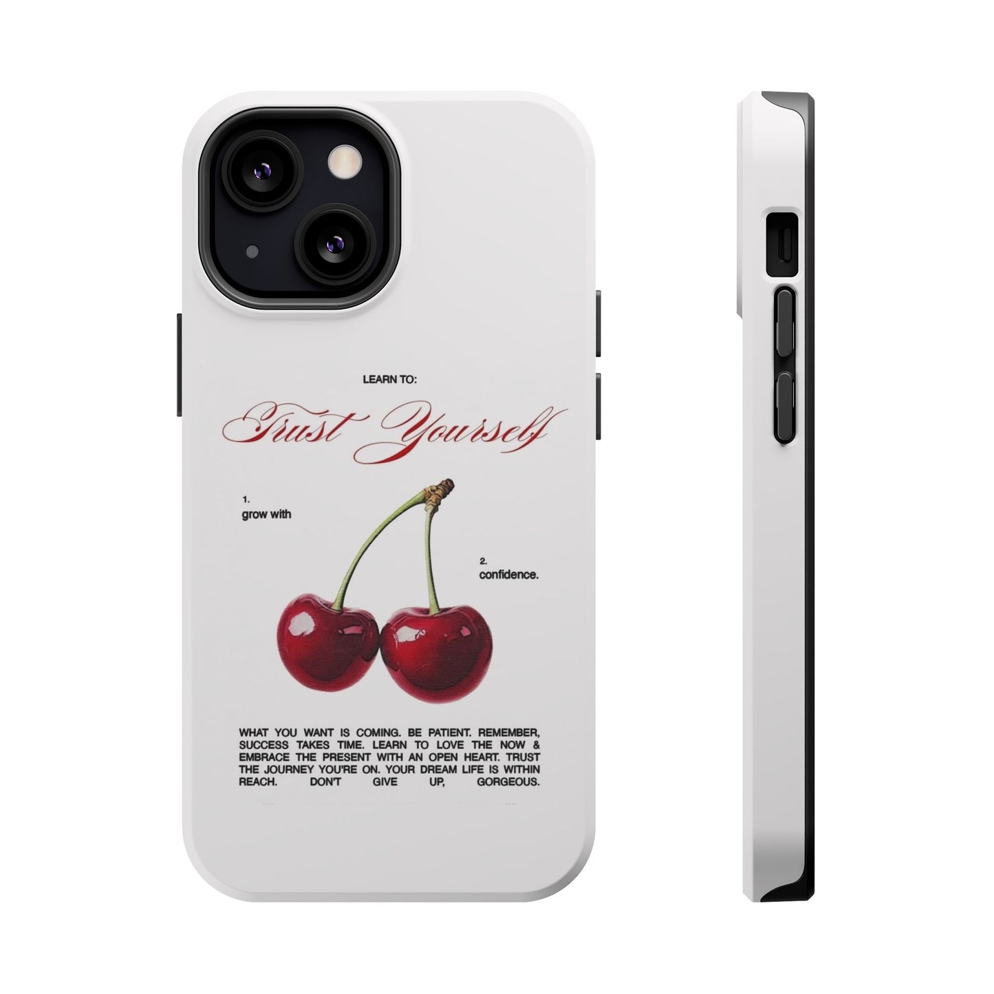 Magnetic IPhone Cases, Motivational Cherry Graphic, Fashionable Feminine Gift Idea, Durable Impact-Resistant, Fashion Accessory,