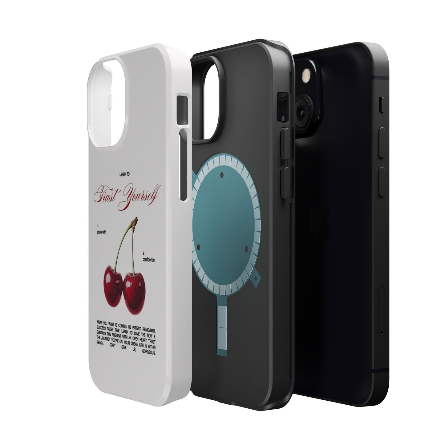 Magnetic IPhone Cases, Motivational Cherry Graphic, Fashionable Feminine Gift Idea, Durable Impact-Resistant, Fashion Accessory,