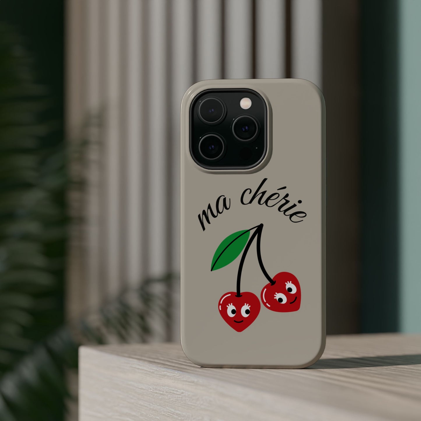 Magnetic IPhone Cases, Cute Cherry Graphic French Inspired, Fashionable Feminine Gift Idea, Durable Impact-Resistant, Fashion Accessory,