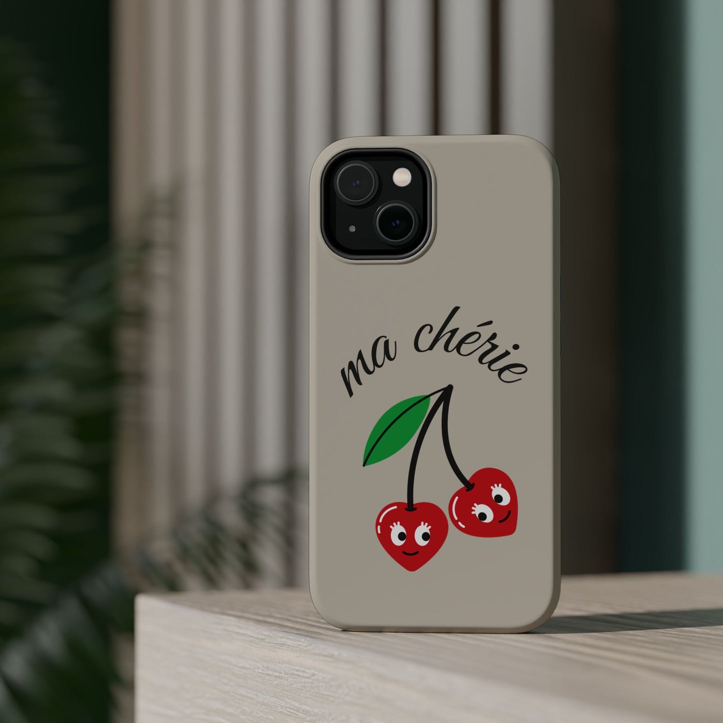 Magnetic IPhone Cases, Cute Cherry Graphic French Inspired, Fashionable Feminine Gift Idea, Durable Impact-Resistant, Fashion Accessory,