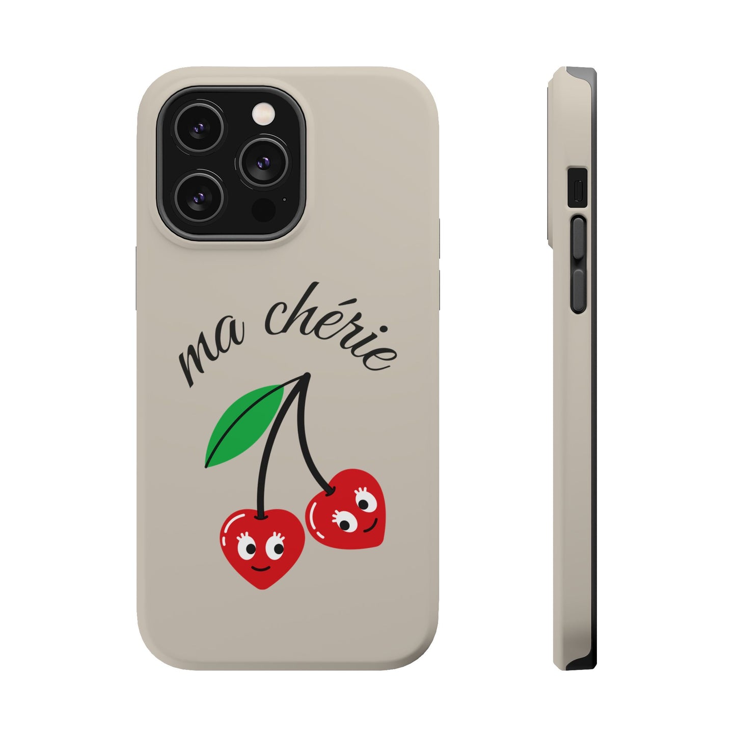 Magnetic IPhone Cases, Cute Cherry Graphic French Inspired, Fashionable Feminine Gift Idea, Durable Impact-Resistant, Fashion Accessory,