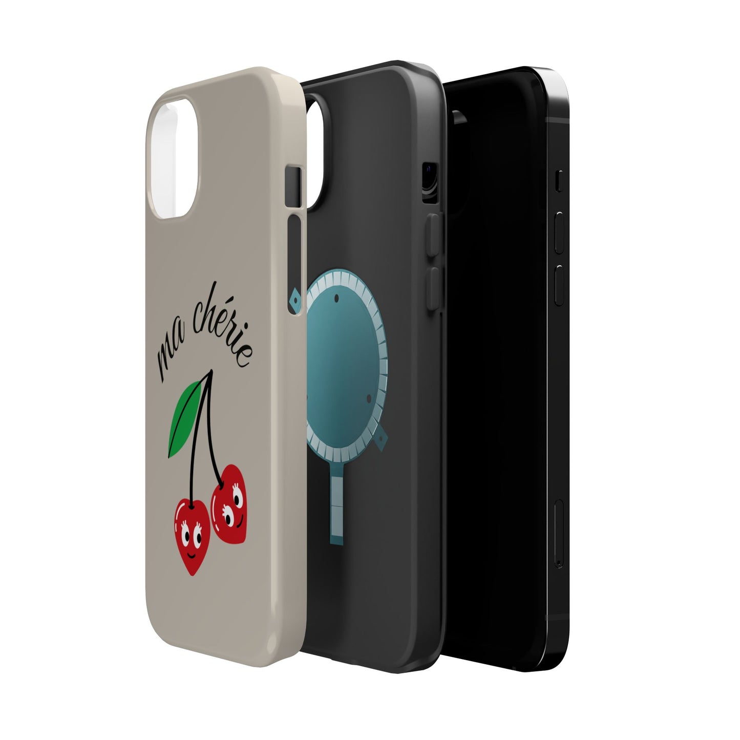 Magnetic IPhone Cases, Cute Cherry Graphic French Inspired, Fashionable Feminine Gift Idea, Durable Impact-Resistant, Fashion Accessory,