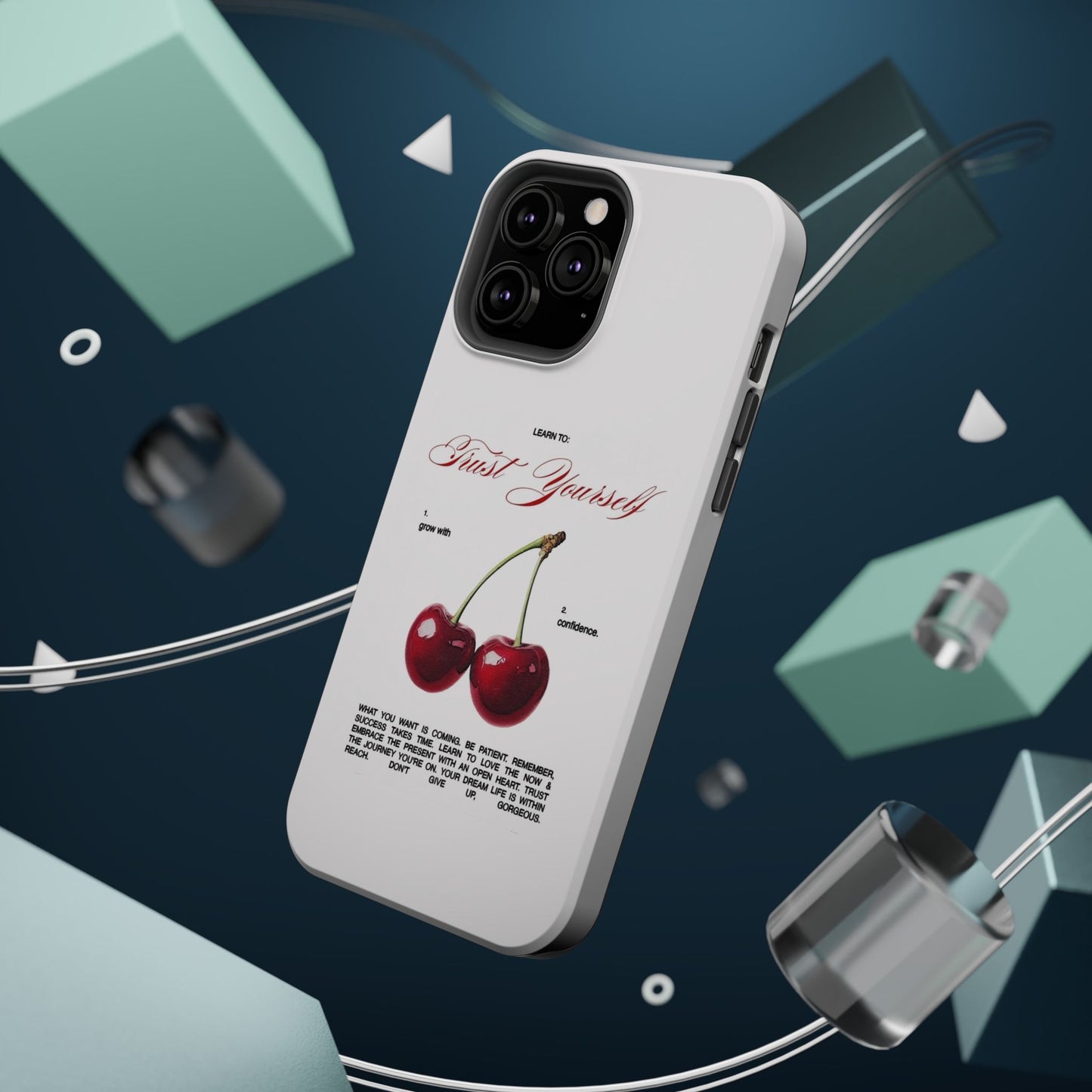 Magnetic IPhone Cases, Motivational Cherry Graphic, Fashionable Feminine Gift Idea, Durable Impact-Resistant, Fashion Accessory,