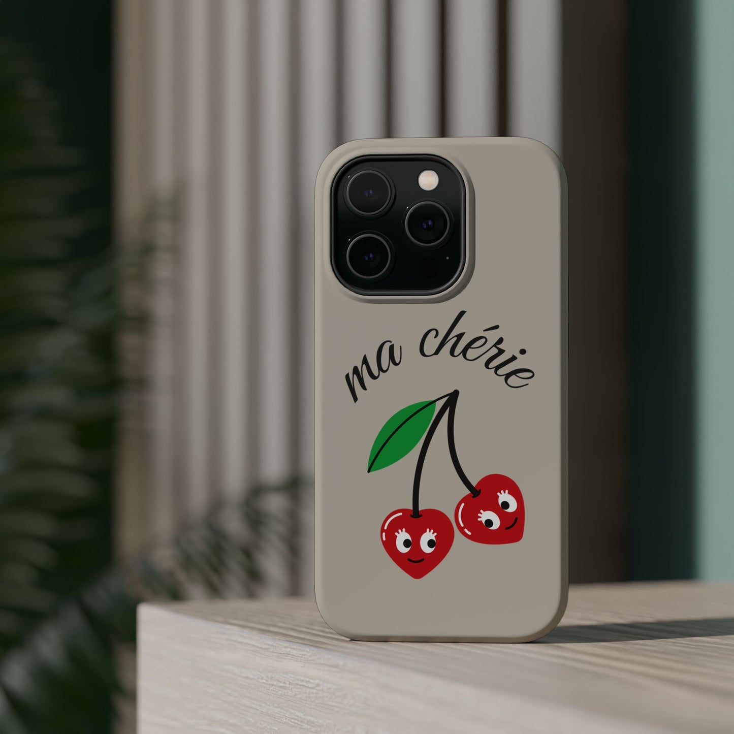 Magnetic IPhone Cases, Cute Cherry Graphic French Inspired, Fashionable Feminine Gift Idea, Durable Impact-Resistant, Fashion Accessory,