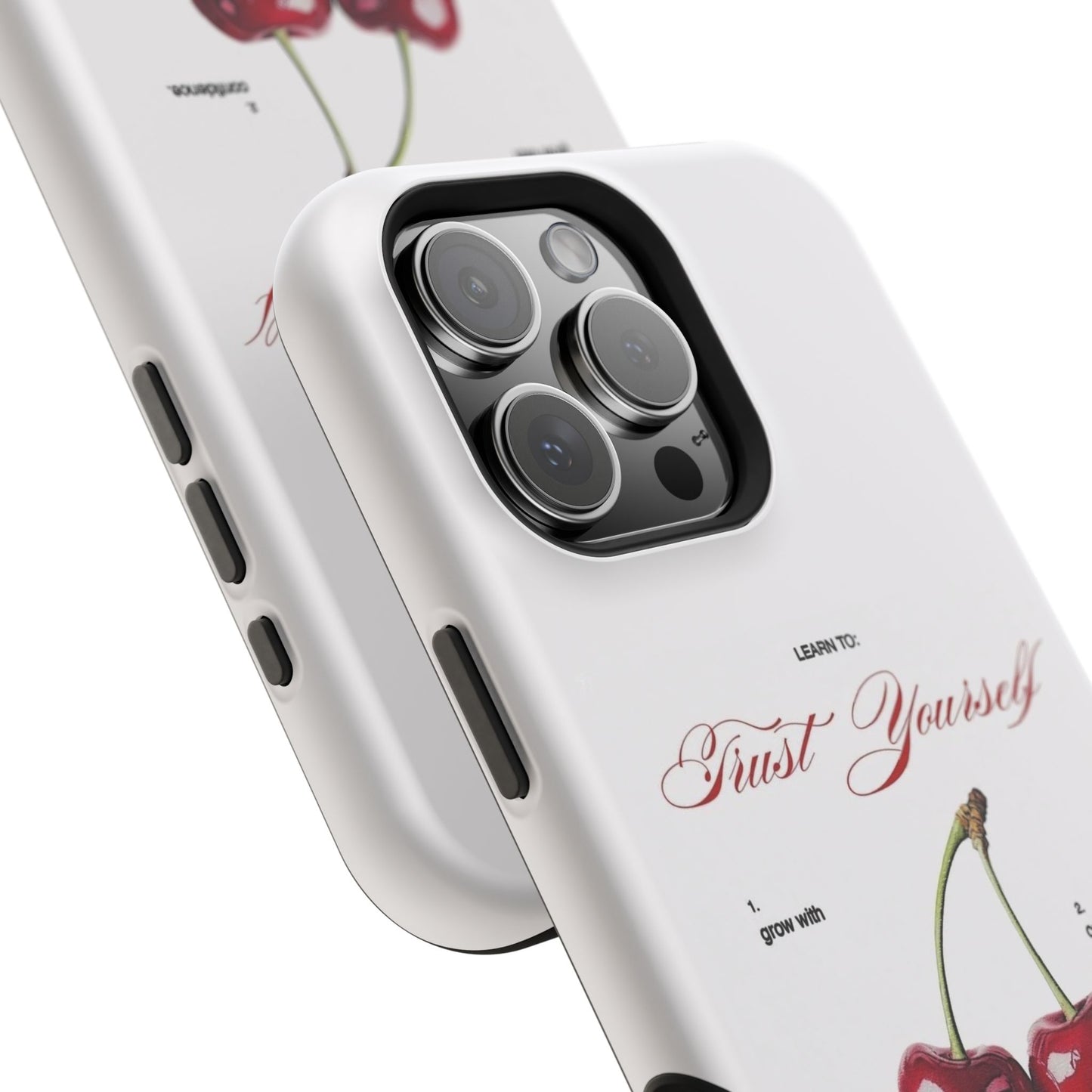 Magnetic IPhone Cases, Motivational Cherry Graphic, Fashionable Feminine Gift Idea, Durable Impact-Resistant, Fashion Accessory,