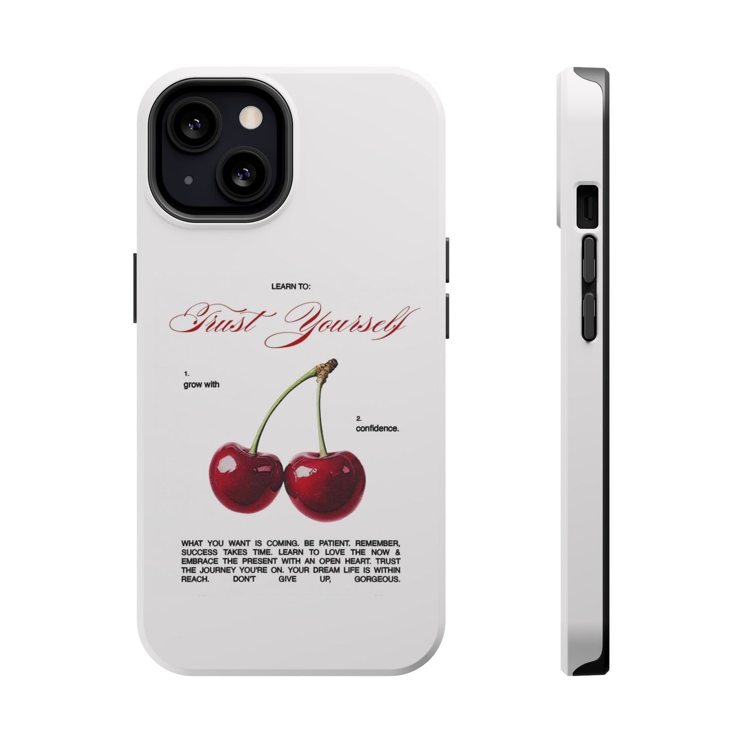 Magnetic IPhone Cases, Motivational Cherry Graphic, Fashionable Feminine Gift Idea, Durable Impact-Resistant, Fashion Accessory,