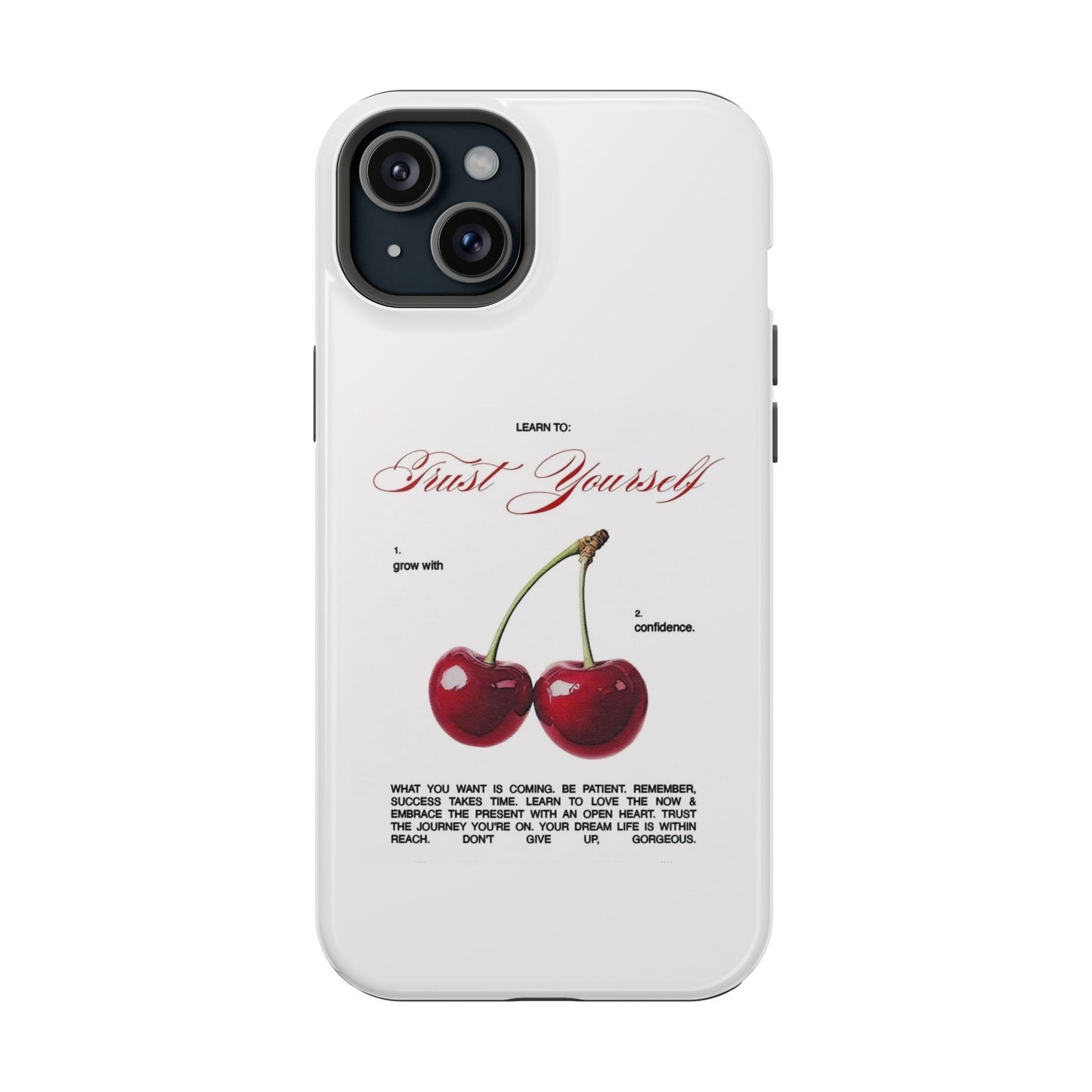 Magnetic IPhone Cases, Motivational Cherry Graphic, Fashionable Feminine Gift Idea, Durable Impact-Resistant, Fashion Accessory,