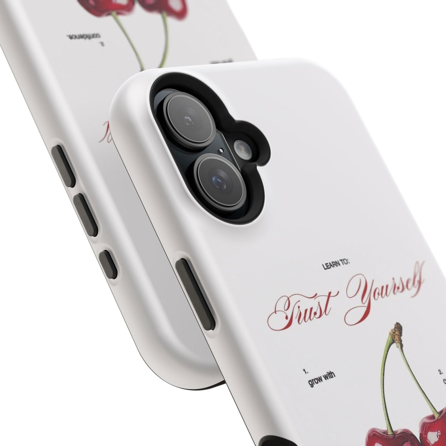 Magnetic IPhone Cases, Motivational Cherry Graphic, Fashionable Feminine Gift Idea, Durable Impact-Resistant, Fashion Accessory,