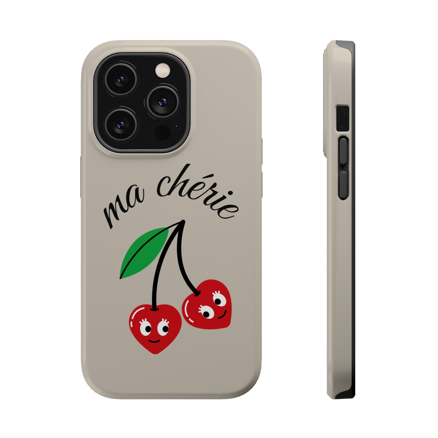 Magnetic IPhone Cases, Cute Cherry Graphic French Inspired, Fashionable Feminine Gift Idea, Durable Impact-Resistant, Fashion Accessory,