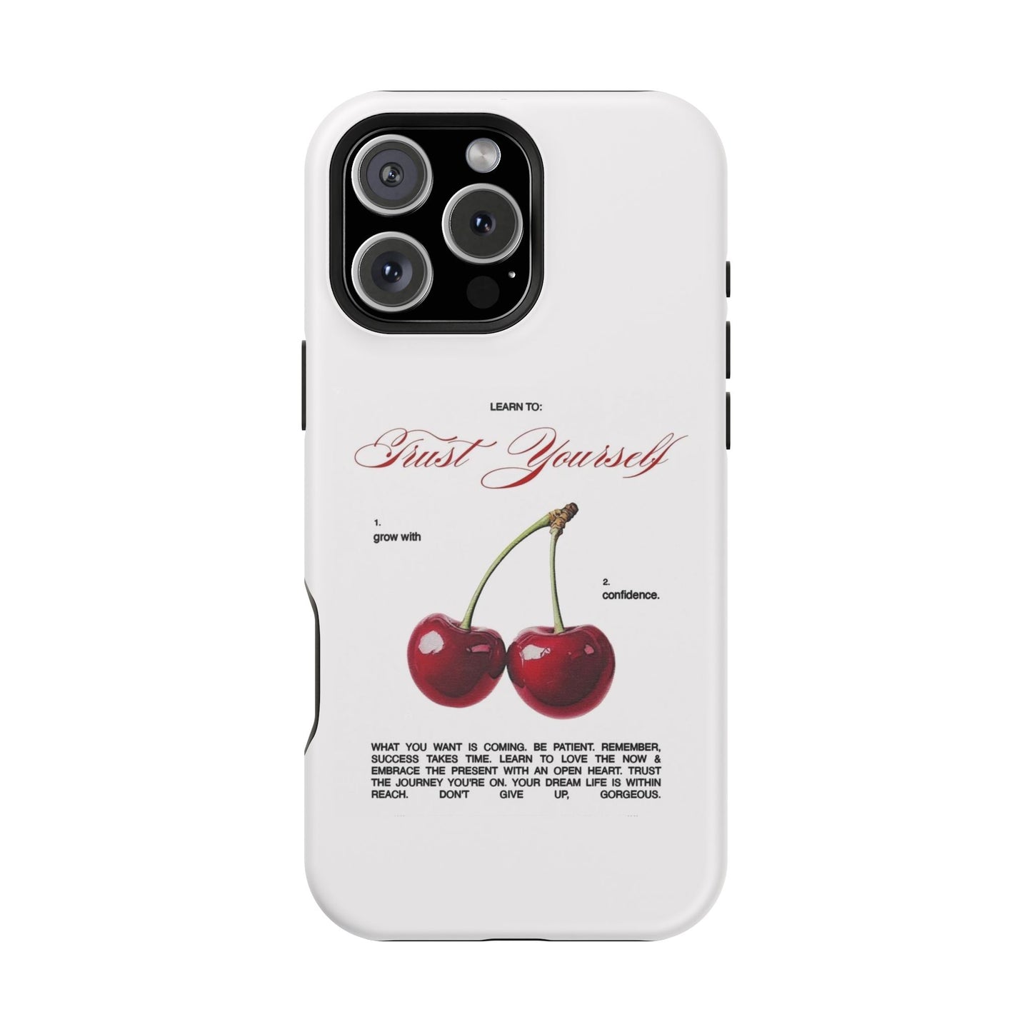 Magnetic IPhone Cases, Motivational Cherry Graphic, Fashionable Feminine Gift Idea, Durable Impact-Resistant, Fashion Accessory,