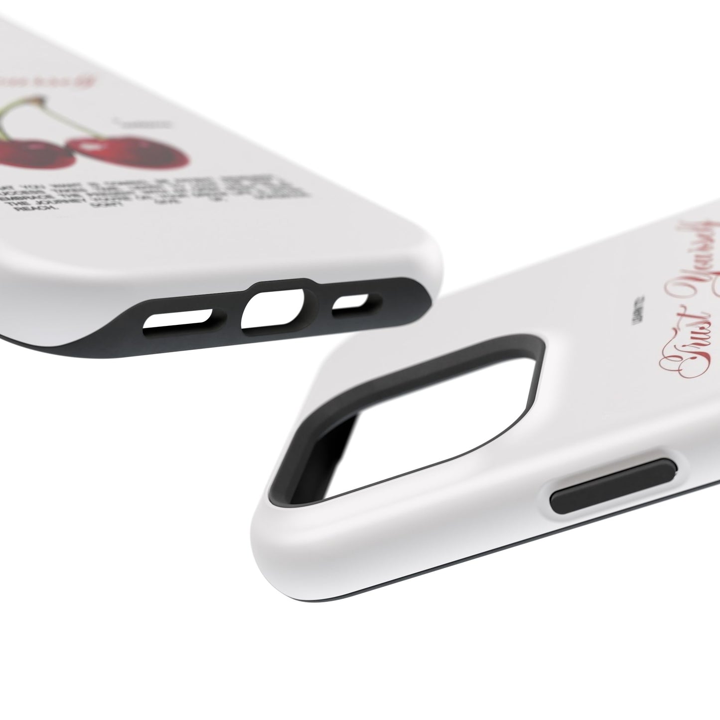 Magnetic IPhone Cases, Motivational Cherry Graphic, Fashionable Feminine Gift Idea, Durable Impact-Resistant, Fashion Accessory,