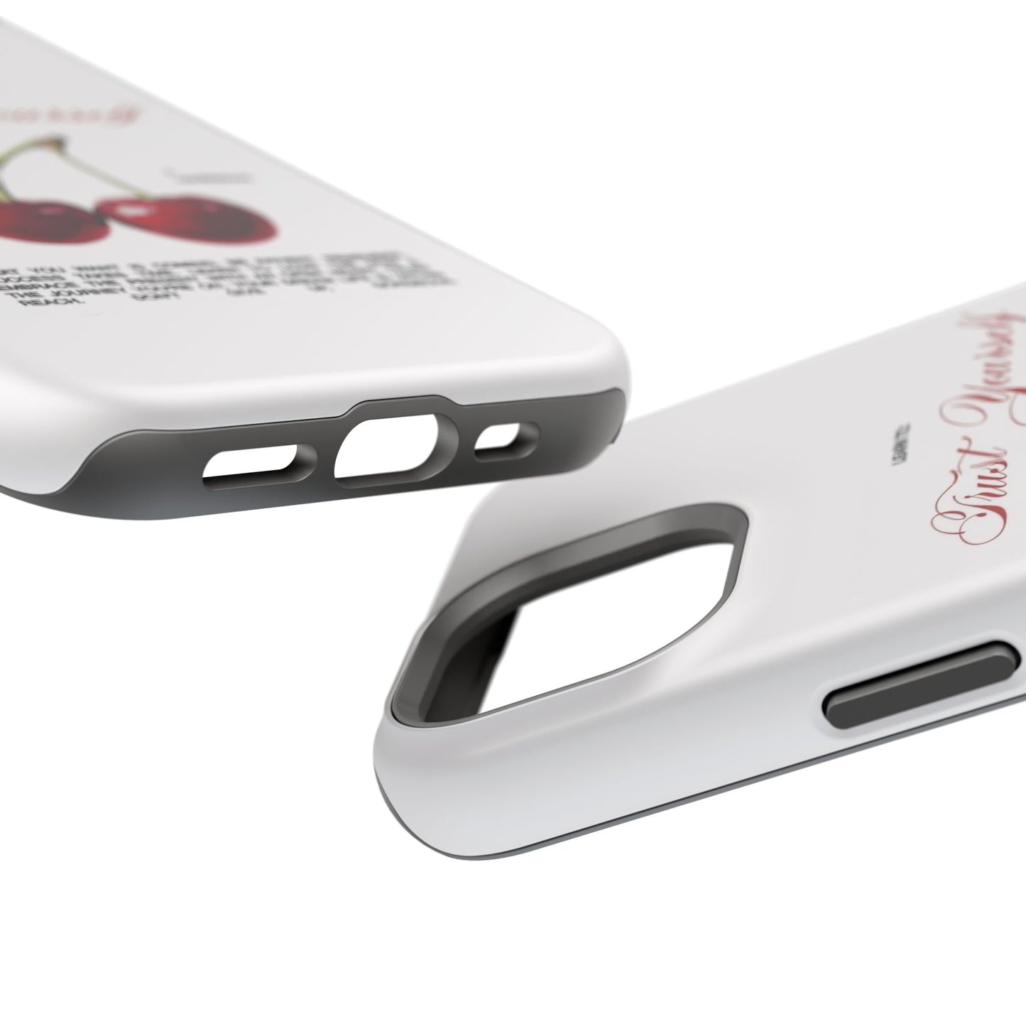 Magnetic IPhone Cases, Motivational Cherry Graphic, Fashionable Feminine Gift Idea, Durable Impact-Resistant, Fashion Accessory,