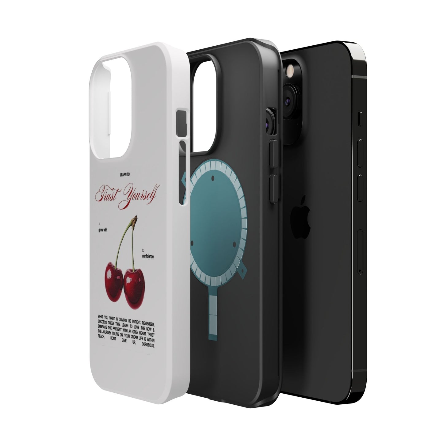 Magnetic IPhone Cases, Motivational Cherry Graphic, Fashionable Feminine Gift Idea, Durable Impact-Resistant, Fashion Accessory,