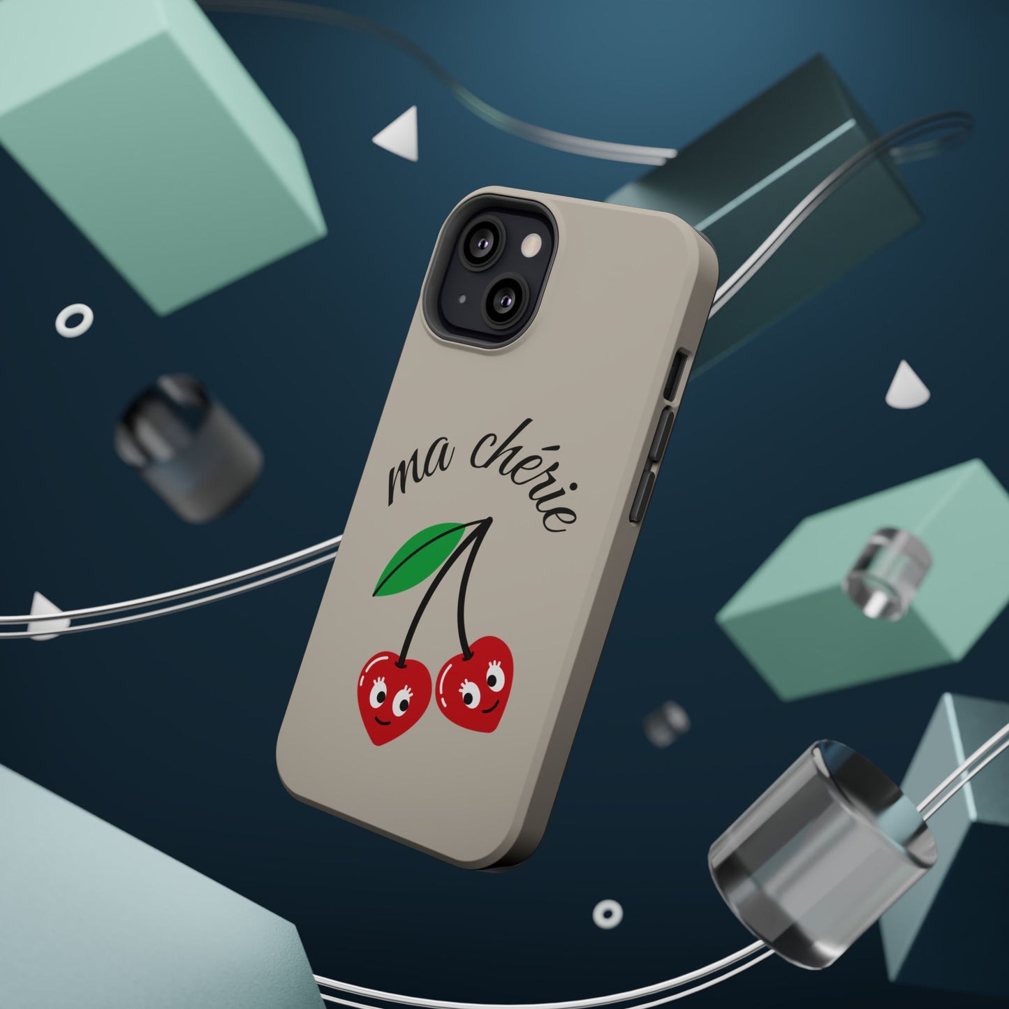 Magnetic IPhone Cases, Cute Cherry Graphic French Inspired, Fashionable Feminine Gift Idea, Durable Impact-Resistant, Fashion Accessory,