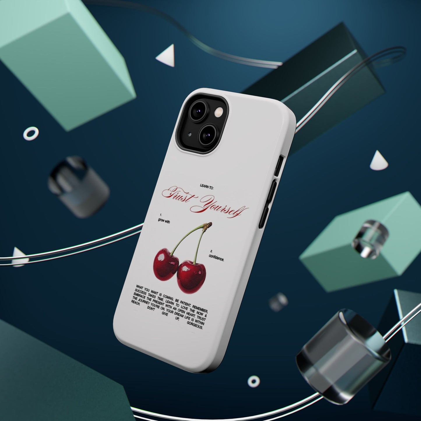 Magnetic IPhone Cases, Motivational Cherry Graphic, Fashionable Feminine Gift Idea, Durable Impact-Resistant, Fashion Accessory,