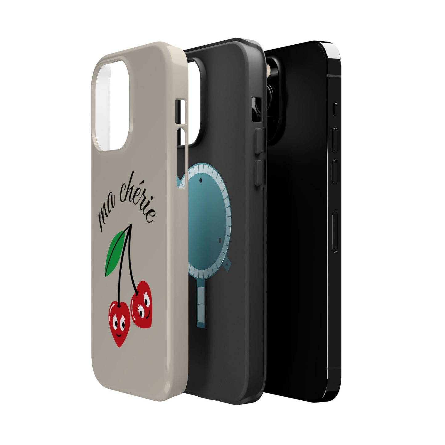 Magnetic IPhone Cases, Cute Cherry Graphic French Inspired, Fashionable Feminine Gift Idea, Durable Impact-Resistant, Fashion Accessory,