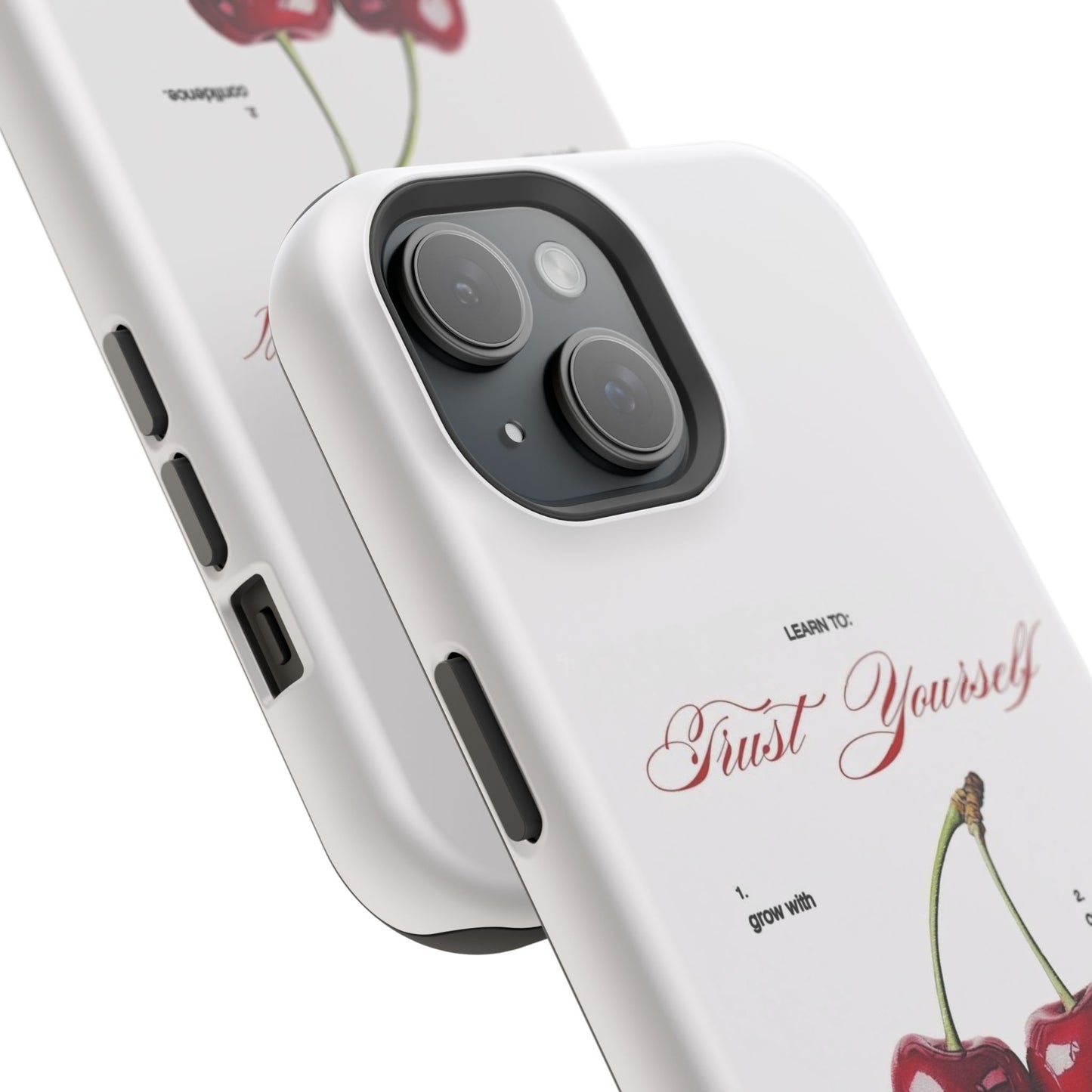 Magnetic IPhone Cases, Motivational Cherry Graphic, Fashionable Feminine Gift Idea, Durable Impact-Resistant, Fashion Accessory,