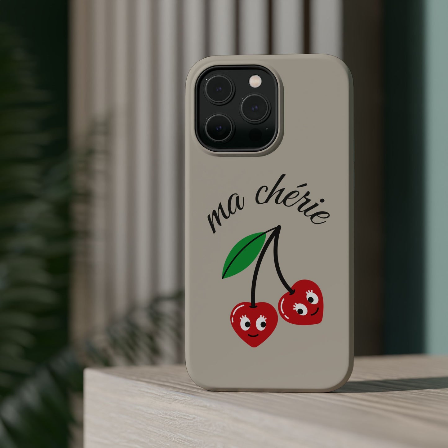 Magnetic IPhone Cases, Cute Cherry Graphic French Inspired, Fashionable Feminine Gift Idea, Durable Impact-Resistant, Fashion Accessory,