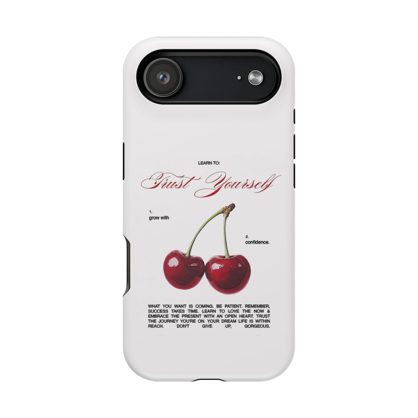 Magnetic IPhone Cases, Motivational Cherry Graphic, Fashionable Feminine Gift Idea, Durable Impact-Resistant, Fashion Accessory,