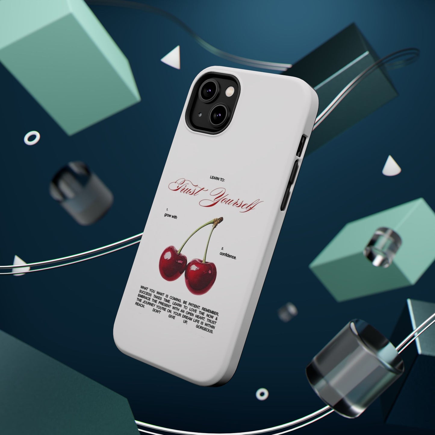 Magnetic IPhone Cases, Motivational Cherry Graphic, Fashionable Feminine Gift Idea, Durable Impact-Resistant, Fashion Accessory,