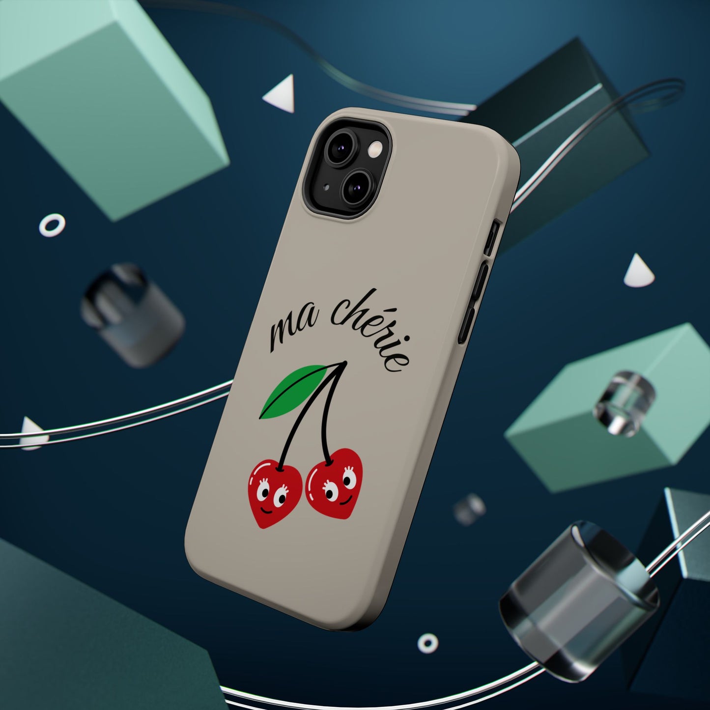 Magnetic IPhone Cases, Cute Cherry Graphic French Inspired, Fashionable Feminine Gift Idea, Durable Impact-Resistant, Fashion Accessory,
