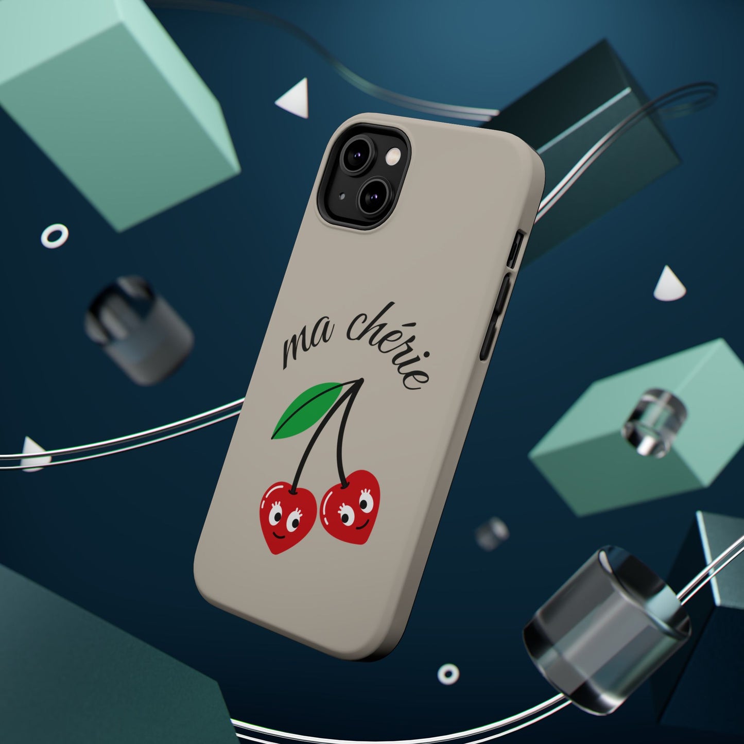 Magnetic IPhone Cases, Cute Cherry Graphic French Inspired, Fashionable Feminine Gift Idea, Durable Impact-Resistant, Fashion Accessory,