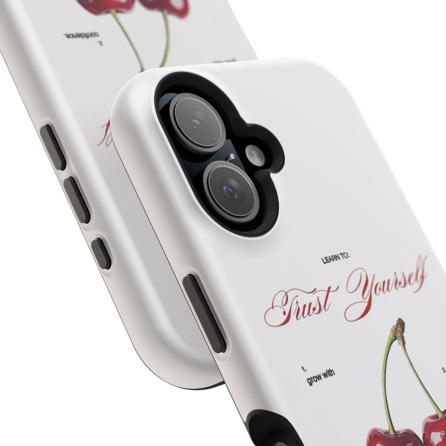 Magnetic IPhone Cases, Motivational Cherry Graphic, Fashionable Feminine Gift Idea, Durable Impact-Resistant, Fashion Accessory,