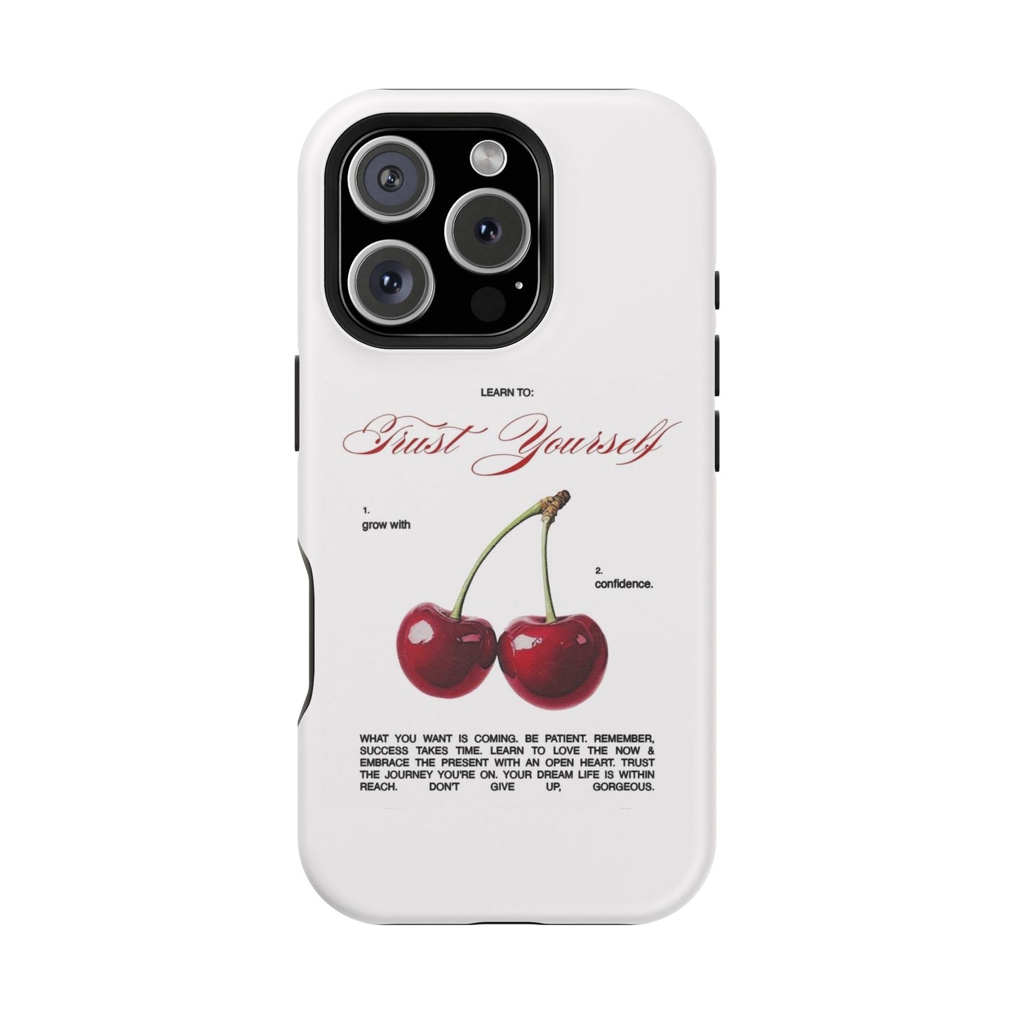 Magnetic IPhone Cases, Motivational Cherry Graphic, Fashionable Feminine Gift Idea, Durable Impact-Resistant, Fashion Accessory,