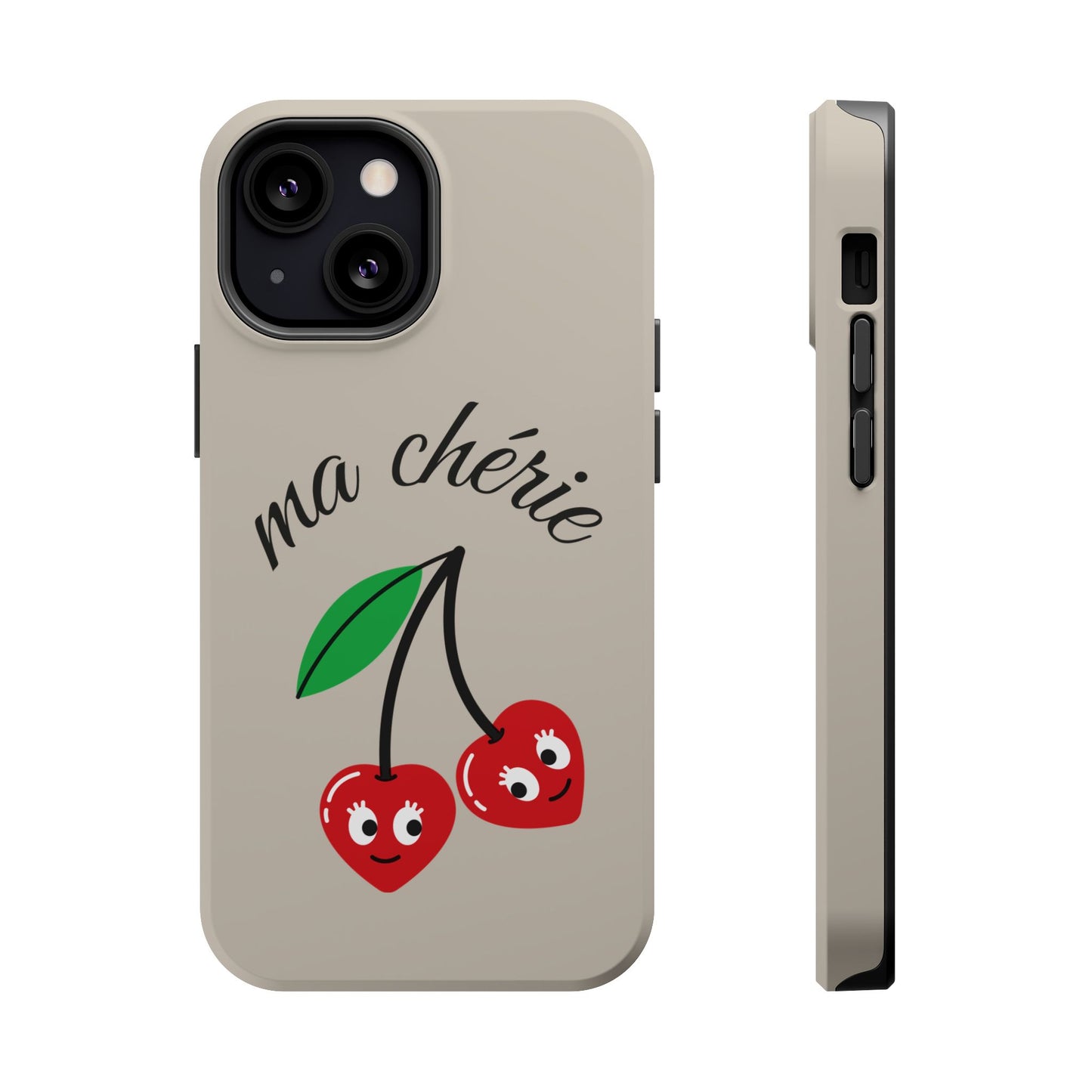 Magnetic IPhone Cases, Cute Cherry Graphic French Inspired, Fashionable Feminine Gift Idea, Durable Impact-Resistant, Fashion Accessory,