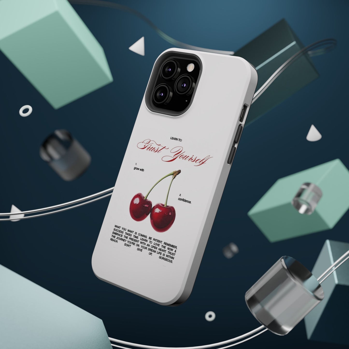 Magnetic IPhone Cases, Motivational Cherry Graphic, Fashionable Feminine Gift Idea, Durable Impact-Resistant, Fashion Accessory,