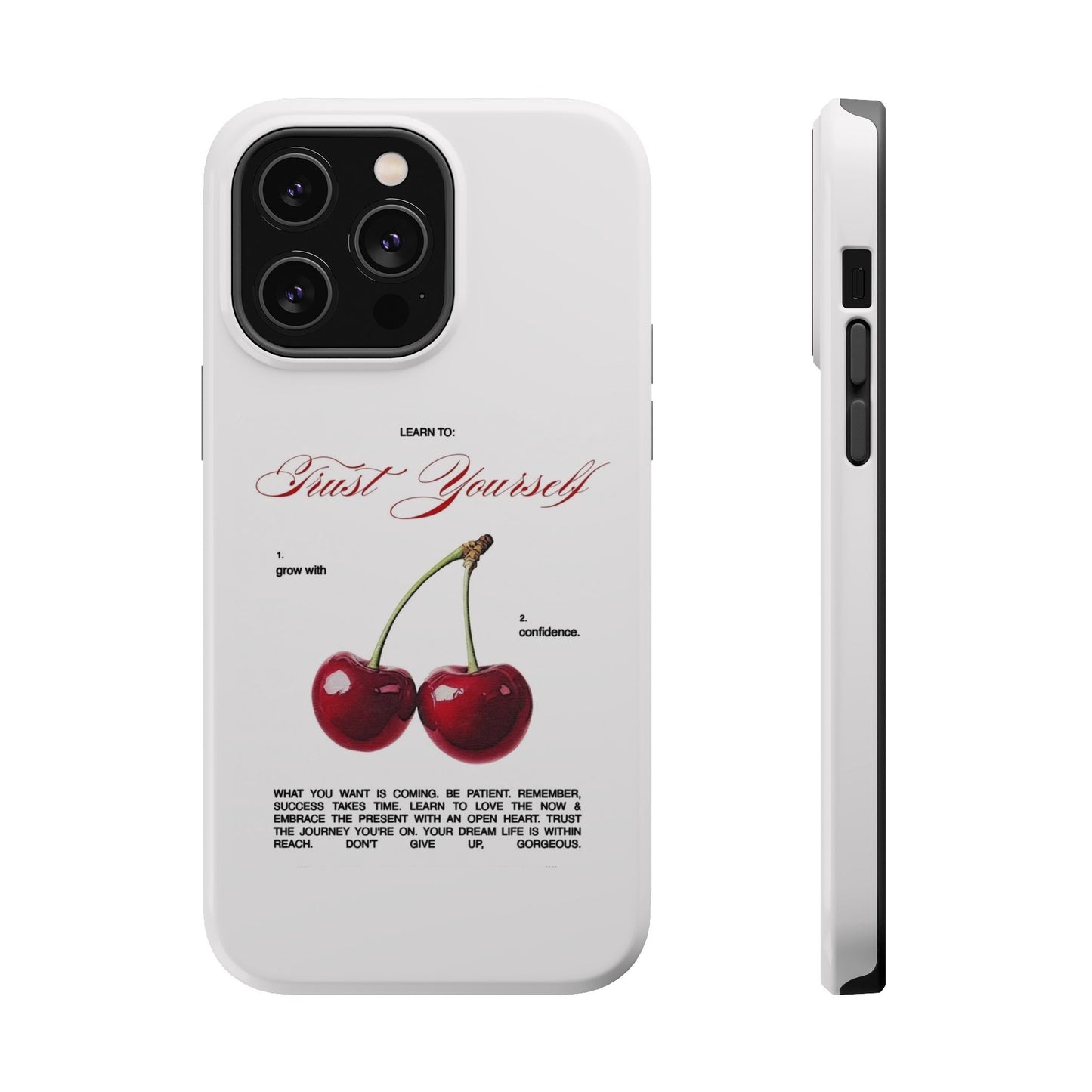 Magnetic IPhone Cases, Motivational Cherry Graphic, Fashionable Feminine Gift Idea, Durable Impact-Resistant, Fashion Accessory,